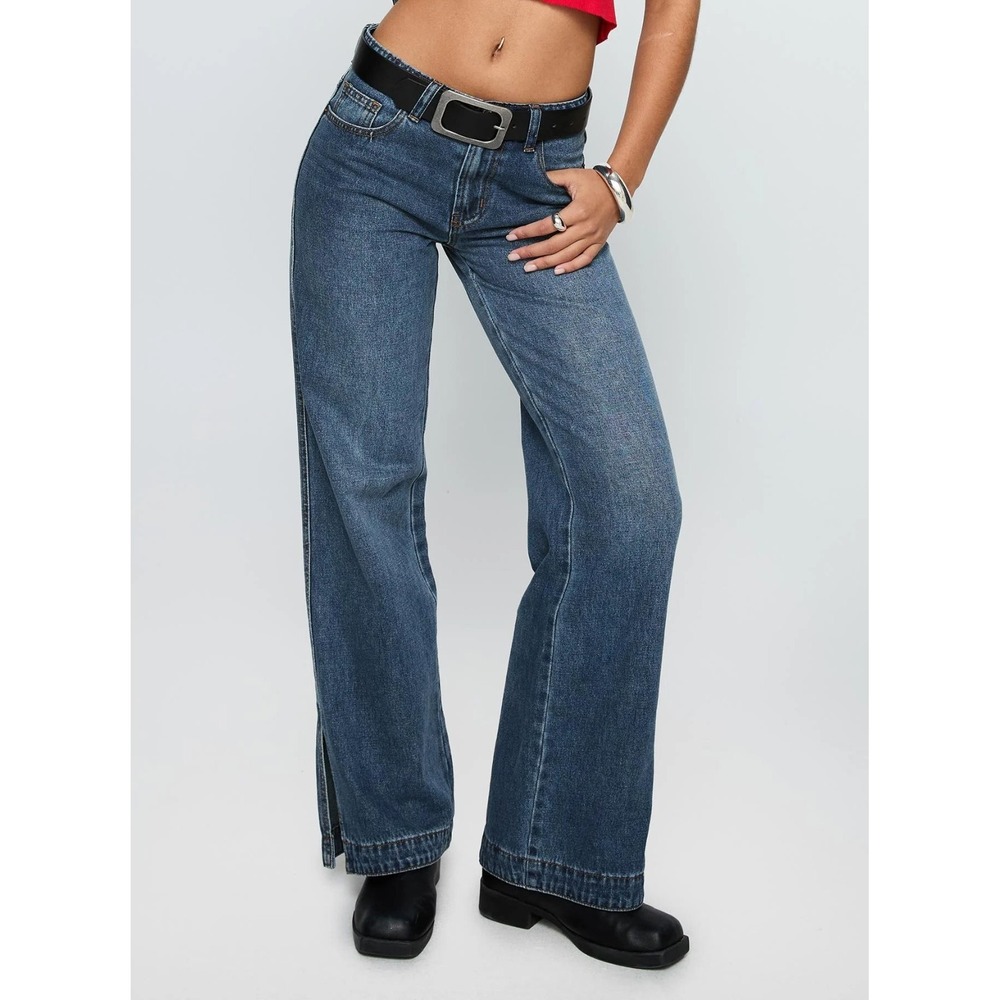 Princess Polly Dog Days Mid Rise Straight Leg Jeans - Dark Wash - US Sz 12 - $74